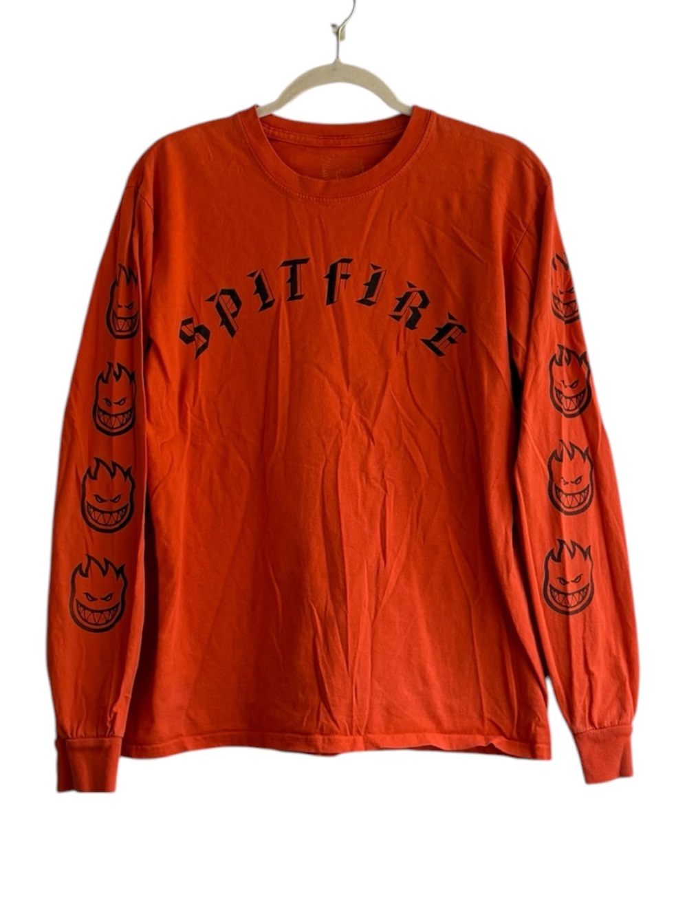 Spitfire 100% Cotton Bright Orange Long Sleeve Logo Design Men’s T-Shirt Size M
